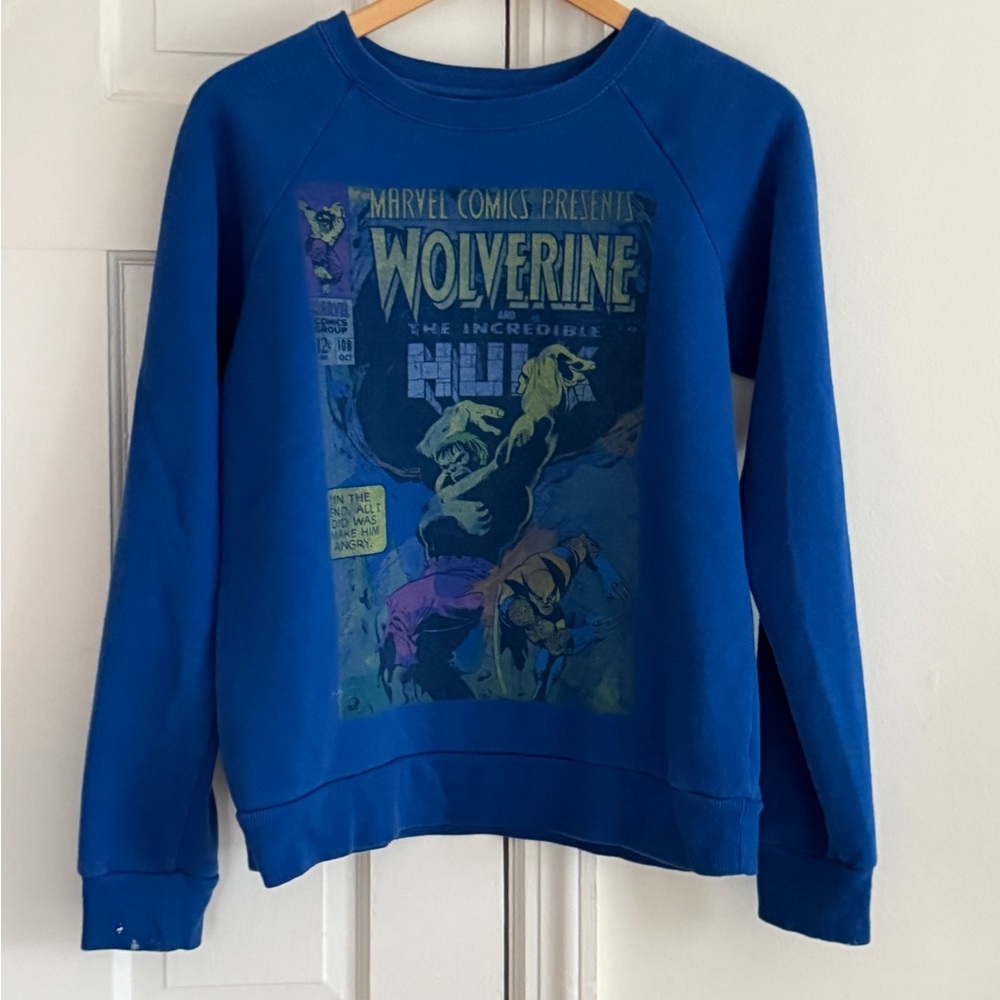 Marvel Comics Wolverine Vs. Hulk Blue Graphic Sweatshirt. Women’s Sm or Kids L
